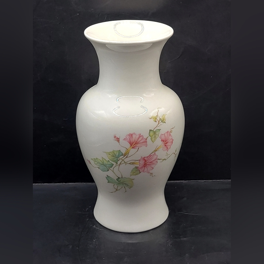 Vintage Sadler England Floral Vase – 8” Fine Ceramic Pink Morning Glory Design